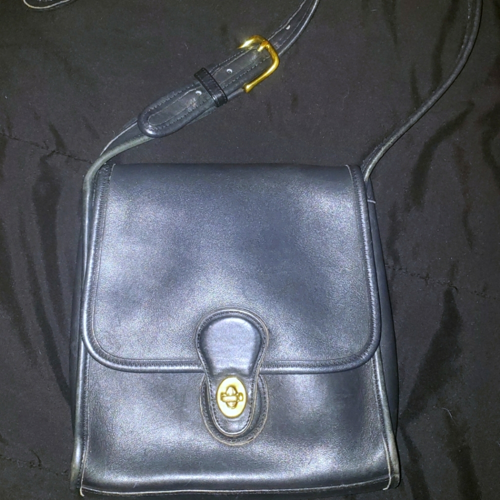 Vintage Black Leather Coach Shelburne Crossbody Bag Purse